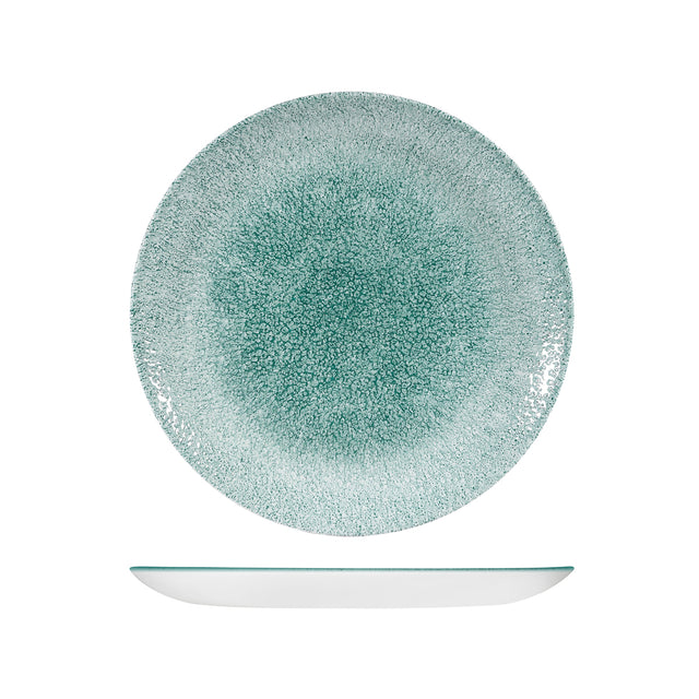 Round Plate - Coupe, 260mm, Raku, Jade Green from Churchill. Textured, made out of Porcelain and sold in boxes of 6. Hospitality quality at wholesale price with The Flying Fork! 