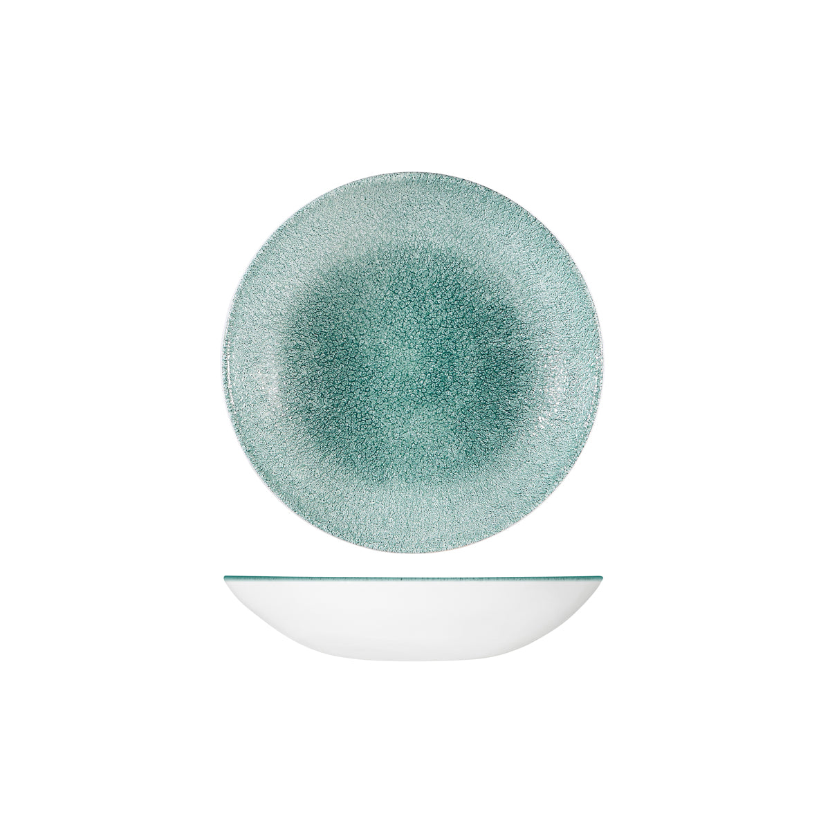 Bowl - Coupe, 426ml, Raku, Jade Green from Churchill. Textured, made out of Porcelain and sold in boxes of 6. Hospitality quality at wholesale price with The Flying Fork! 