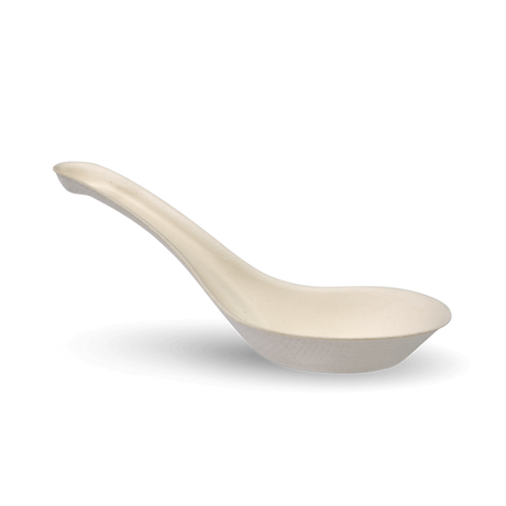 Biocane Chinese Soup Spoon - White from Biopak. Compostable and sold in boxes of 1. Hospitality quality at wholesale price with The Flying Fork! 