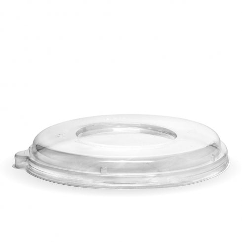 800-1,180ml (24-40oz) bowl PLA lid - clear from BioPak. Compostable, made out of Paper and Bioplastic and sold in boxes of 1. Hospitality quality at wholesale price with The Flying Fork! 