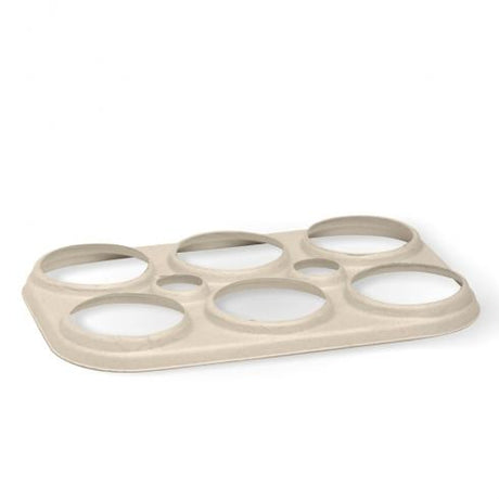 6 ring sugarcane beer holder - natural from BioPak. Compostable, made out of Sugarcane Pulp and sold in boxes of 1. Hospitality quality at wholesale price with The Flying Fork! 