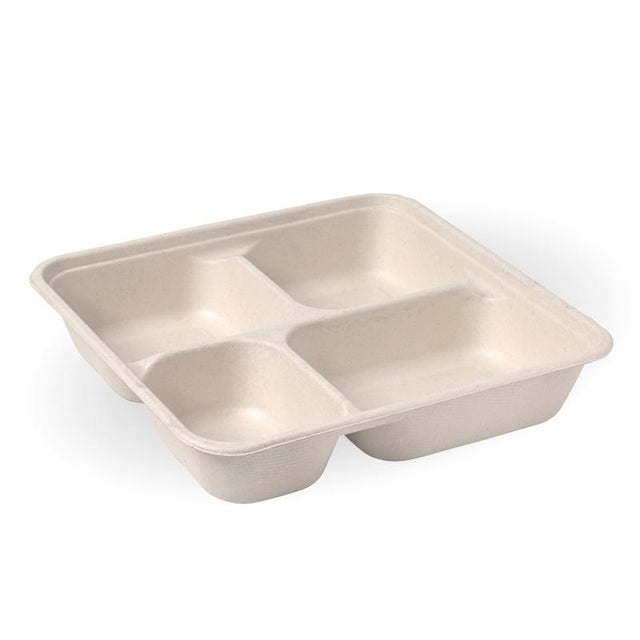 4 Compartment BioCane Takeaway Base LARGE - Natural from Biopak. Compostable, made out of Biocane and sold in boxes of 1. Hospitality quality at wholesale price with The Flying Fork! 