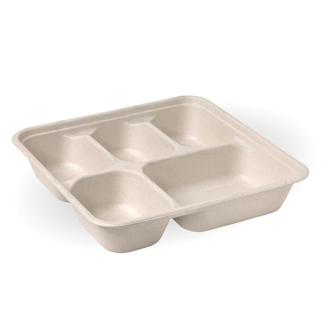 5 Compartment BioCane Takeaway Base LARGE - Natural from Biopak. Compostable, made out of Biocane and sold in boxes of 1. Hospitality quality at wholesale price with The Flying Fork! 