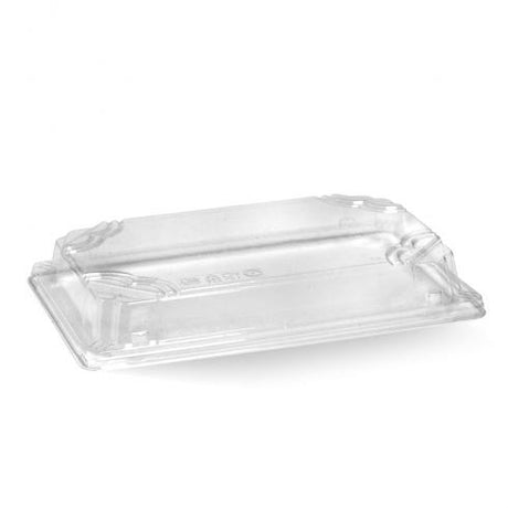 Large sushi tray PLA lid - clear from BioPak. Compostable, made out of Paper and Bioplastic and sold in boxes of 1. Hospitality quality at wholesale price with The Flying Fork! 