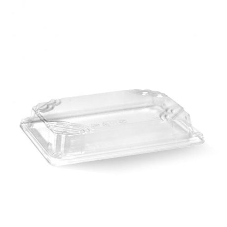 Medium sushi tray PLA lid - clear from BioPak. Compostable, made out of Paper and Bioplastic and sold in boxes of 1. Hospitality quality at wholesale price with The Flying Fork! 