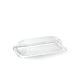 Small sushi tray PLA lid - clear from BioPak. Compostable, made out of Paper and Bioplastic and sold in boxes of 1. Hospitality quality at wholesale price with The Flying Fork! 
