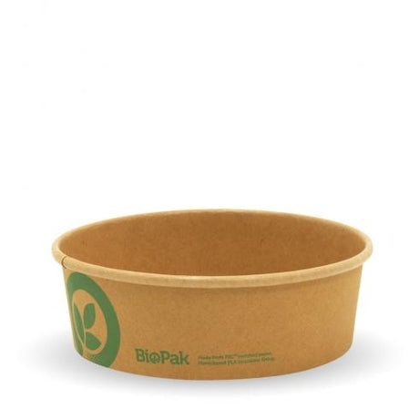 500ml Small BioBowl - printed kraft-look from BioPak. Compostable, made out of Paper and Bioplastic and sold in boxes of 1. Hospitality quality at wholesale price with The Flying Fork! 