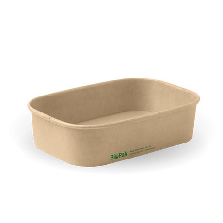 Rectangle Pla Lined Paper Container - 500Ml, Natural from Biopak. Compostable and sold in boxes of 1. Hospitality quality at wholesale price with The Flying Fork! 