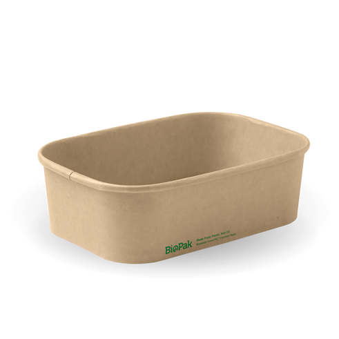 Rectangle Pla Lined Paper Container - 650Ml, Natural from Biopak. Compostable and sold in boxes of 1. Hospitality quality at wholesale price with The Flying Fork! 