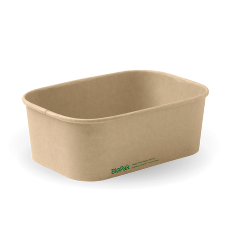 Rectangle Pla Lined Paper Container - 750Ml, Natural from Biopak. Compostable and sold in boxes of 1. Hospitality quality at wholesale price with The Flying Fork! 