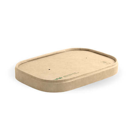Rectangle Pla Lined Paper Container Lid - Natural from Biopak. Compostable and sold in boxes of 1. Hospitality quality at wholesale price with The Flying Fork! 