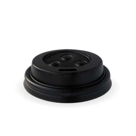 63mm PS sipper lid - fits 63mm cups - black from BioPak. Compostable, made out of Bioplastic and sold in boxes of 1. Hospitality quality at wholesale price with The Flying Fork! 