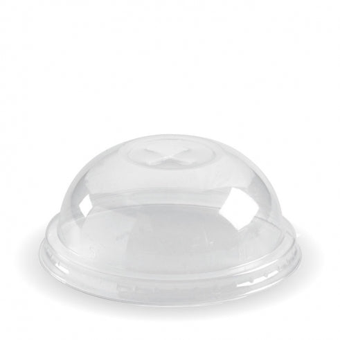 150-280ml cup dome lid with x-slot - clear from BioPak. Compostable, made out of Bioplastic and sold in boxes of 1. Hospitality quality at wholesale price with The Flying Fork! 
