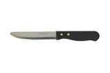 Steak knife with black handle on white background