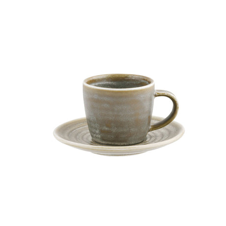 Grey scale espresso cup and saucer on white background