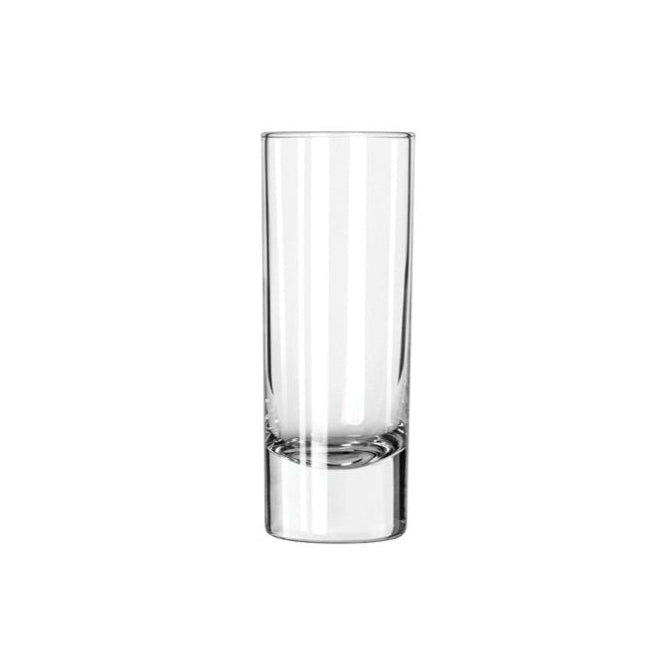 Clear shot glass on white background