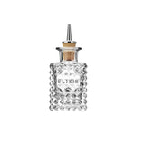 Crystal designer bitters bottle with stainless steel / cork stopper on a white background