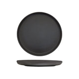 Large round plate in dark grey colouring on a white background