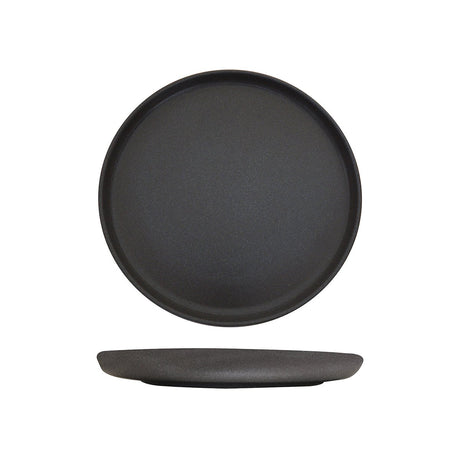 Large round plate in dark grey colouring on a white background