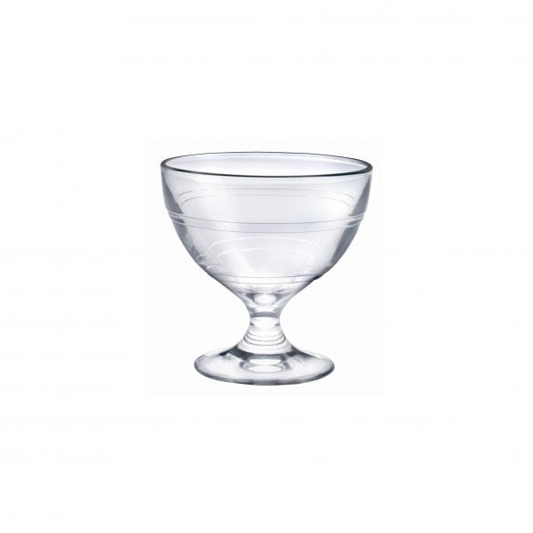 A clear short stemmed Dessert Cup presented on a white background