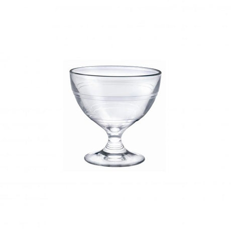 A clear short stemmed Dessert Cup presented on a white background