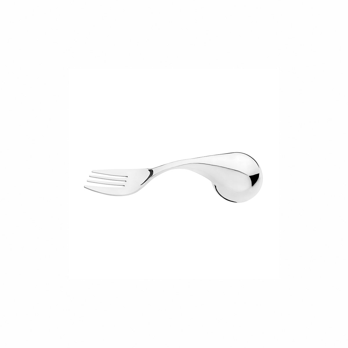 A highly polished Ergonomic Table Fork on a white background