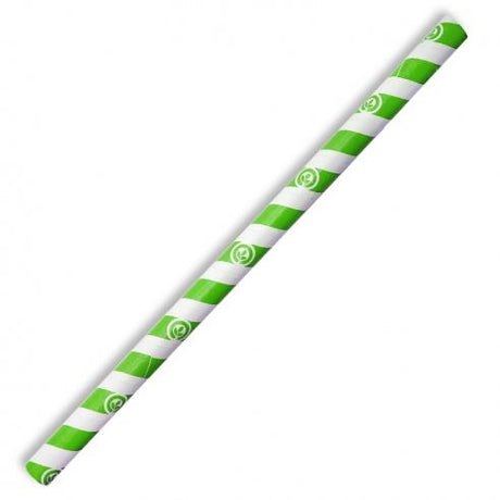 10mm jumbo paper straw - green stripe from BioPak. Compostable, made out of FSC�� certified paper and sold in boxes of 1. Hospitality quality at wholesale price with The Flying Fork! 