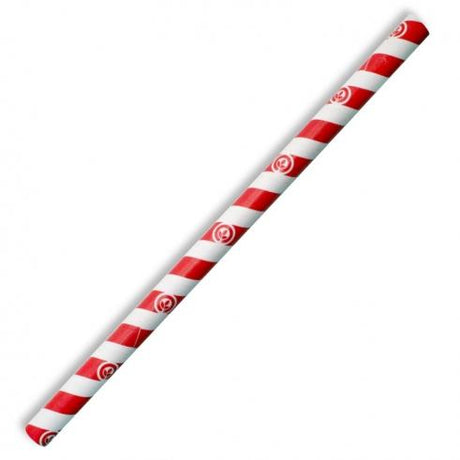 10mm jumbo paper straw - red stripe from BioPak. Compostable, made out of FSC�� certified paper and sold in boxes of 1. Hospitality quality at wholesale price with The Flying Fork! 