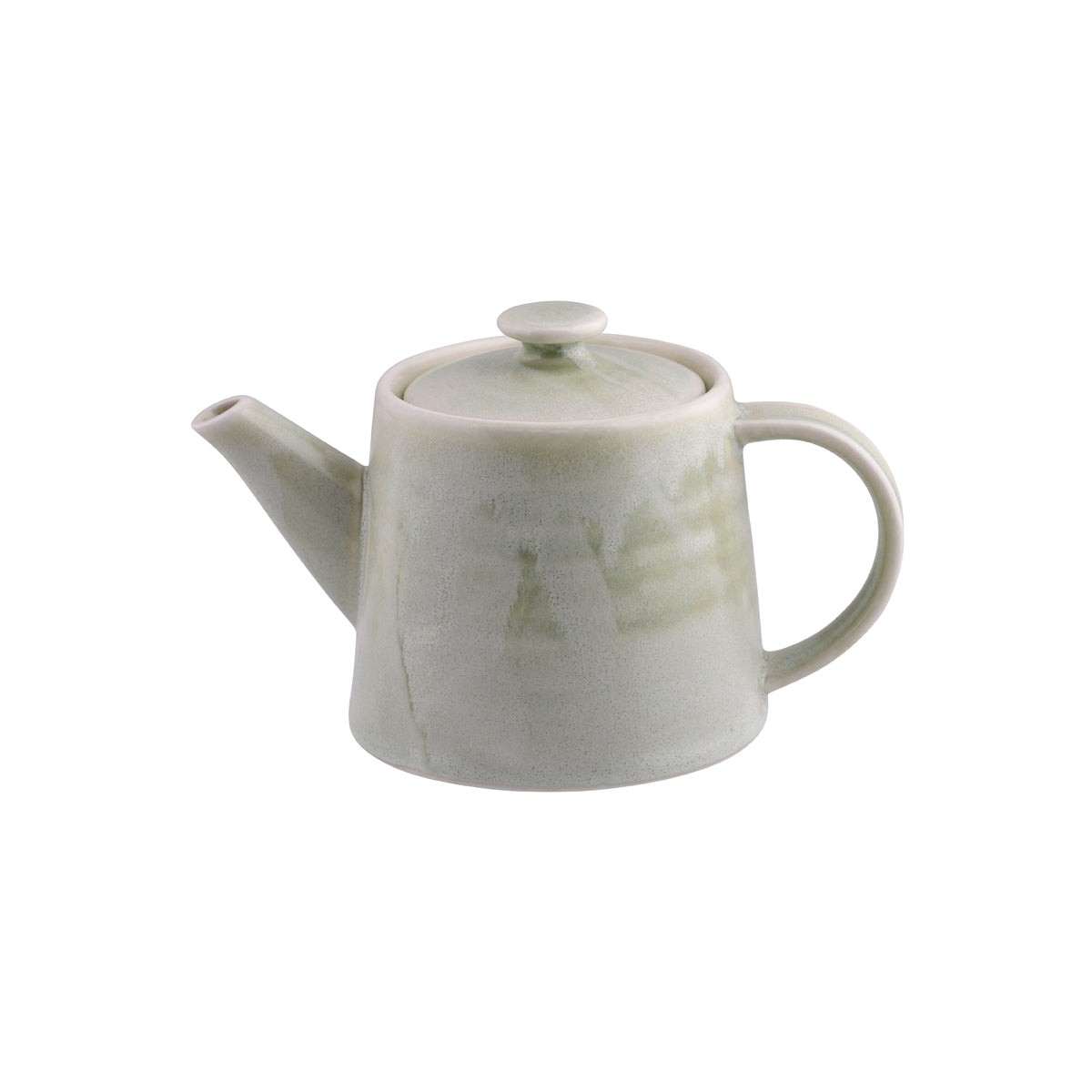 Light grey teapot with handle on white background