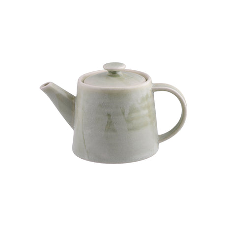 Light grey teapot with handle on white background