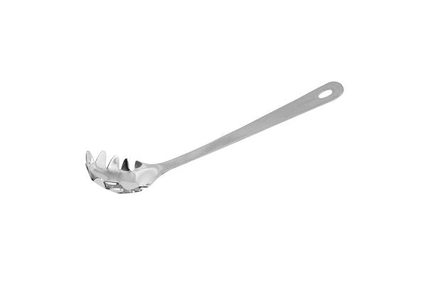 A long stainless steel Spaghetti / Pasta Fork on a white background