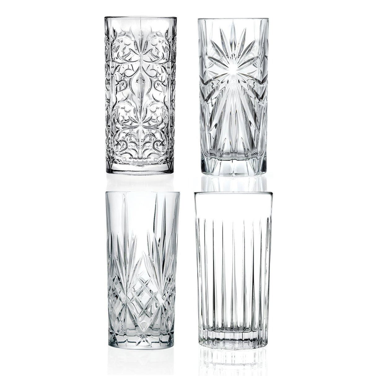 Four pattened large tumblers on white background