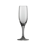 Clear champagne glass on white background