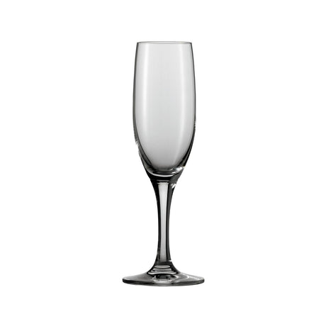 Clear champagne glass on white background