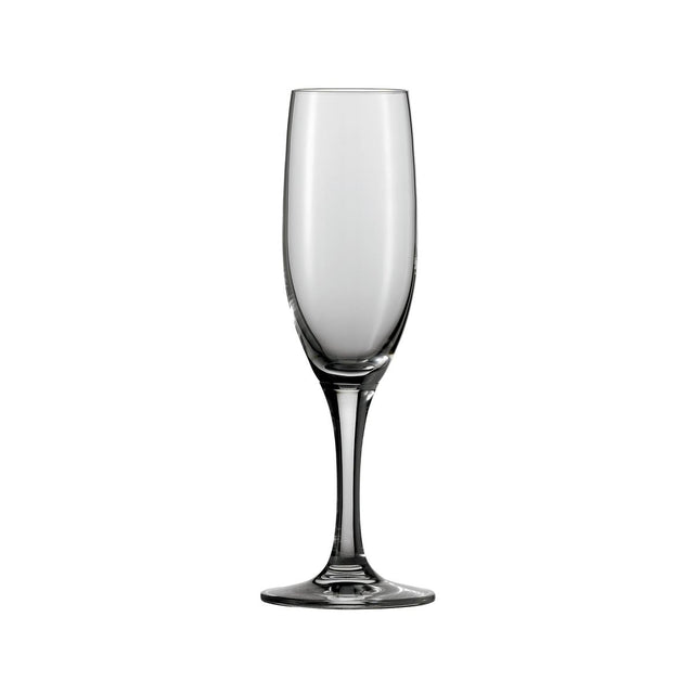 Clear champagne glass on white background