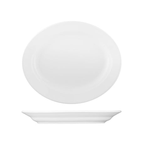 White oval platter displayed on a white background