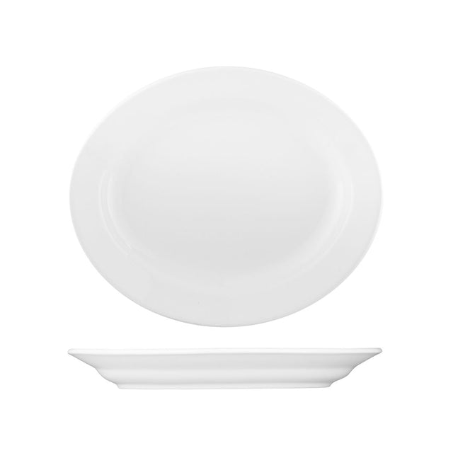 White oval platter displayed on a white background