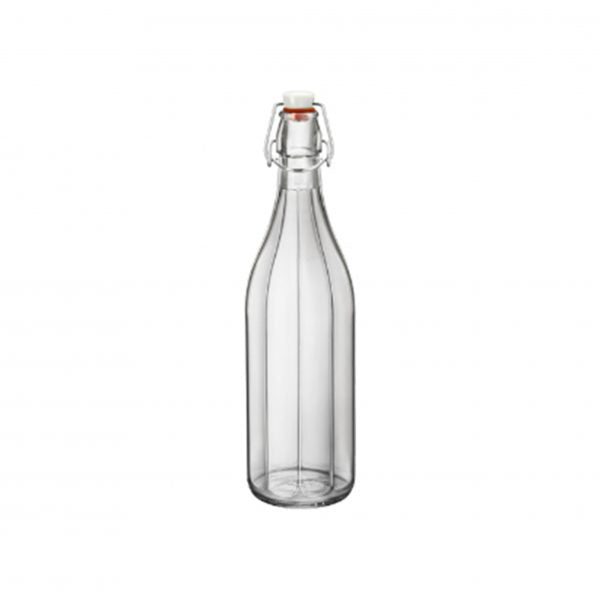 Clear water bottle with lid on white background