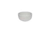Small round bowl in a grey clay colouring on a white bakckground