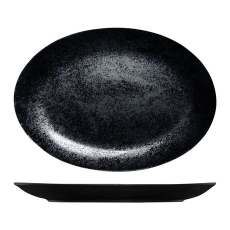 Oval Coupe Plate- Black, 360Mm, Karbon from Rak Porcelain. Textured, made out of Porcelain and sold in boxes of 6. Hospitality quality at wholesale price with The Flying Fork! 