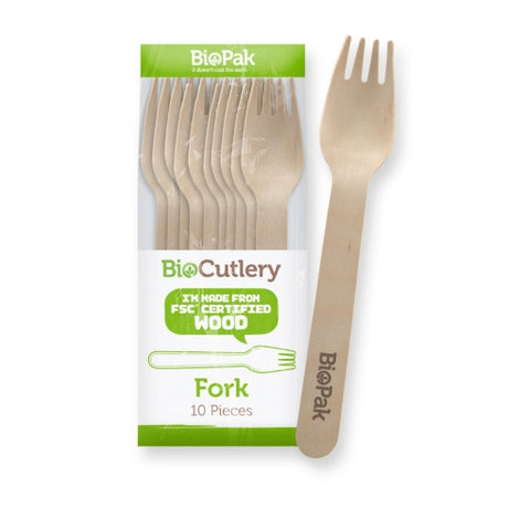 16cm fork - 10pk, Wood from BioPak. Compostable, made out of FSC�� certified paper and sold in boxes of 1. Hospitality quality at wholesale price with The Flying Fork! 