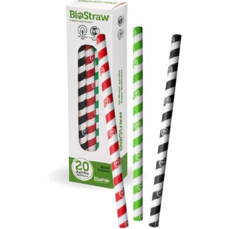 Mixed jumbo straws - 20pk, Mixed from BioPak. Compostable, made out of FSC�� certified paper and sold in boxes of 1. Hospitality quality at wholesale price with The Flying Fork! 