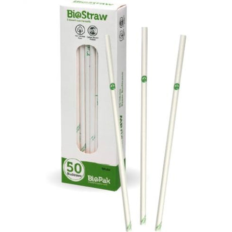 Mixed regular straws - 50pk, White from BioPak. Compostable, made out of FSC�� certified paper and sold in boxes of 1. Hospitality quality at wholesale price with The Flying Fork! 