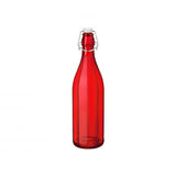 Red one litre water bottle with lid on white background 