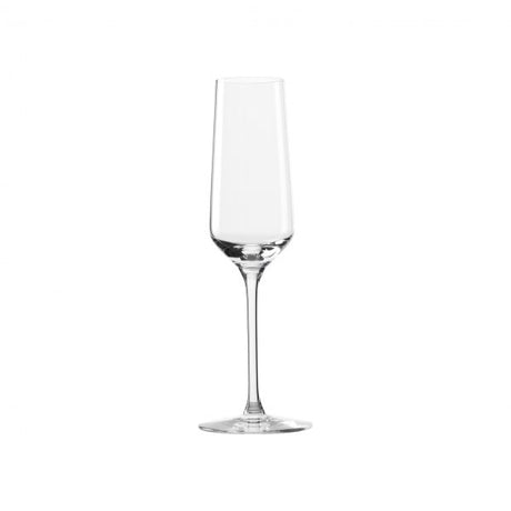 Clear champagne flute on white background