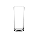 A tall, clear Pint glass presented on a white background