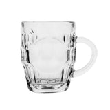 Dimple beer glass with handle on white background