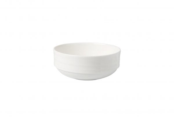 Small white stackable bowl on white background
