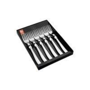 Set of six steak forks n gift box on white background