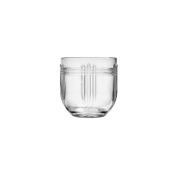 Clear glass with textured design on a white background